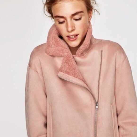 ZARA faux suede sherpa lined moto jacket Size XL - Picture 9 of 12